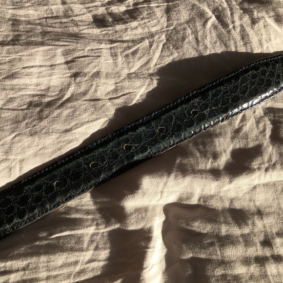 Vintage 90s Kleinberg Sherrill American Black exoticAlligator Gold Buckle Belt M - Picture 7 of 11